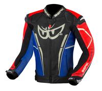 Berik Street Pro Evo Chaqueta de cuero para moto, negro/rojo/azul, Talla 52