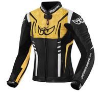 Berik Striper Chaqueta de cuero para moto para mujer, Negro/blanco/dorado, Talla 44