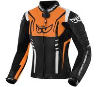 Berik Striper Chaqueta de cuero para moto para mujer, negro-blanco-naranja, tamaño 42