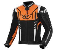 Berik Striper Chaqueta de cuero para motocicleta, negro-blanco-naranja, tamaño 54 para Hombres