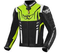 Berik Striper Chaqueta de cuero para motocicleta, Negro/blanco/neón amarillo, Talla 54