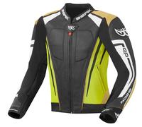 Berik Striper Evo Chaqueta de cuero para motocicleta, negro/amarillo, Talla 54