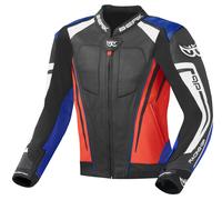 Berik Striper Evo Chaqueta de cuero para motocicleta, negro/rojo/azul, Talla 50