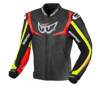 Berik Wild Chase Chaqueta de cuero para moto, Negro/Blanco/Rojo/Amarillo, Talla 48