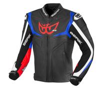 Berik Wild Chase Chaqueta de cuero para moto, Negro/Blanco/Rojo/Azul, Talla 48