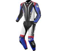 Berik XR-Ace Traje de cuero de moto de dos piezas, Negro/Blanco/Rojo/Azul, Talla 48