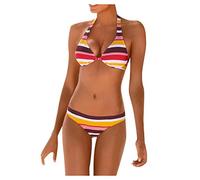 Berimaterry Trajes de baño para mujer, diseño de rayas boho halter push up bandeau bikini conjunto de dos piezas, naranja, 40