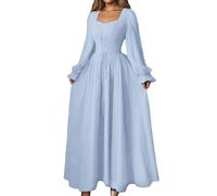 Berimaterry Vestido medieval acampanado de manga larga renacentista para mujer, vestido campesino, disfraz de Halloween, vestido gótico de hadas, azul claro, L