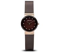 BERING 10122-265 Reloj de cuarzo para mujer con caja de acero inoxidable de 22 mm con acabado en oro rosa y esfera marrón, correa milanesa, cristal de zafiro y resistencia al agua de 3 ATM