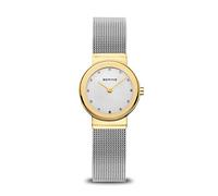 BERING 10126-001 Reloj de cuarzo para mujer con caja de acero inoxidable de 26 mm con acabado dorado y esfera plateada, correa milanesa, cristal de zafiro y resistencia al agua de 5 ATM