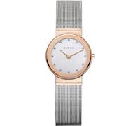 BERING 10126-066 Reloj de cuarzo para mujer con caja de acero inoxidable de 26 mm con acabado en tono oro rosa y esfera plateada, correa milanesa, cristal de zafiro y resistencia al agua de 5 ATM