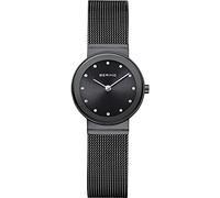 BERING 10126-077 Reloj de cuarzo para mujer con caja de acero inoxidable de 26 mm con acabado en gris y esfera negra, correa milanesa, cristal de zafiro y resistencia al agua de 5 ATM