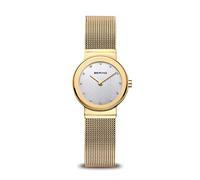 BERING Reloj mujer 10126-334 – 26 mm acero dorado, esfera plateada, cristal zafiro, correa milanesa