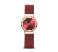 BERING 10126-363 Reloj de cuarzo para mujer con caja de acero inoxidable de 26 mm con acabado en oro rosa y esfera roja, correa milanesa, cristal de zafiro y resistencia al agua de 5 ATM