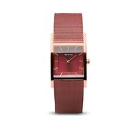 Bering 10426-363-S Reloj de Cuarzo para Mujer con Caja de Acero Inoxidable de 26 mm con Acabado en Oro Rosa y Esfera roja, Correa milanesa, Cristal de Zafiro y Resistencia al Agua de 5 ATM