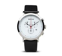 BERING 10540-404 Reloj de cuarzo unisex con caja de acero inoxidable plateado de 40 mm y esfera blanca, correa de piel de becerro, cristal de zafiro y resistencia al agua de 5 ATM