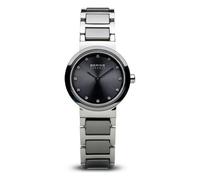 BERING 10725-783 Reloj de cuarzo para mujer, caja de acero inoxidable plateado de 25 mm, esfera gris, brazalete de acero inoxidable con detalles en cerámica y resistencia al agua de 5 ATM