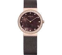 BERING 10729-262 Reloj de cuarzo para mujer con caja de acero inoxidable de 29 mm con acabado en oro rosa y esfera marrón, correa milanesa, cristal de zafiro y resistencia al agua de 5 ATM