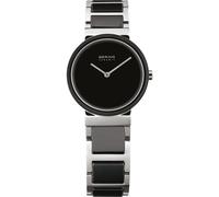 BERING 10729-742 Reloj de cuarzo para mujer con caja de acero inoxidable plateado de 29 mm, esfera negra, brazalete de acero inoxidable con detalles en cerámica y resistencia al agua de 5 ATM