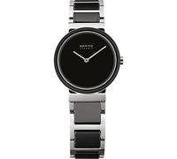 BERING 10729-742 Reloj de cuarzo para mujer con caja de acero inoxidable plateado de 29 mm, esfera negra, brazalete de acero inoxidable con detalles en cerámica y resistencia al agua de 5 ATM