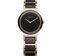 BERING 10729-746 Reloj de cuarzo para mujer, caja de acero inoxidable de 29 mm con acabado en oro rosa, esfera negra, brazalete de acero inoxidable y detalles en cerámica, resistencia al agua 5 ATM