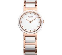BERING 10729-766 Reloj de cuarzo para mujer, caja de acero inoxidable de 29 mm con acabado en oro rosa, esfera blanca, brazalete de acero inoxidable y detalles en cerámica, resistencia al agua 5 ATM