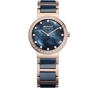 BERING 10729-767 Reloj de cuarzo para mujer, caja de acero inoxidable de 29 mm con acabado en oro rosa, esfera azul, brazalete de acero inoxidable con detalles en cerámica, resistencia al agua 5 ATM