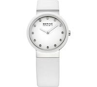 BERING 10729-854 Reloj de cuarzo para mujer con caja de acero inoxidable plateado de 29 mm y esfera blanca, correa de piel de becerro, cristal de zafiro y resistencia al agua de 5 ATM