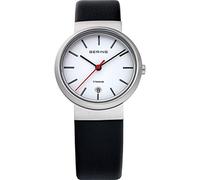 BERING 11029-404 Reloj de cuarzo para mujer con caja de titanio de 29 mm con acabado plateado y esfera blanca, correa de piel de becerro, cristal de zafiro y resistencia al agua de 3 ATM