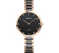 BERING 11334-762 Reloj de cuarzo para mujer con caja de titanio de 34 mm con acabado en oro rosa, esfera negra, brazalete titanio con detalles en cerámica, resistencia al agua de 5 ATM