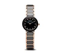 BERING 11422-746 Reloj de cuarzo para mujer, caja de acero inoxidable de 22 mm con acabado en oro rosa, esfera negra, brazalete de acero inoxidable y detalles en cerámica, resistencia al agua 5 ATM
