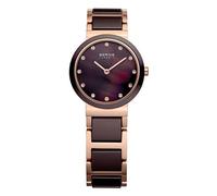 BERING 11422-765 Reloj de cuarzo para mujer, caja de acero inoxidable de 22 mm con acabado en oro rosa, esfera marrón, brazalete de acero inoxidable y detalles en cerámica, resistencia al agua 5 ATM