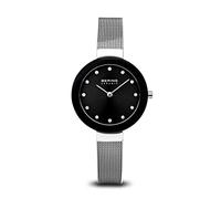 BERING 11429-002 Reloj de cuarzo para mujer con caja de acero inoxidable plateado de 29 mm y esfera negra, correa milanesa, cristal de zafiro y resistencia al agua de 5 ATM