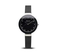 BERING 11429-102 Reloj de cuarzo para mujer con caja de acero inoxidable plateado de 29 mm y esfera negra, correa milanesa, cristal de zafiro y resistencia al agua de 5 ATM