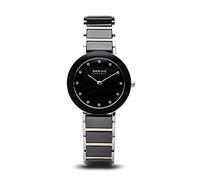 BERING 11429-742 Reloj de cuarzo para mujer con caja de acero inoxidable plateado de 29 mm, esfera negra, brazalete de acero inoxidable con detalles en cerámica y resistencia al agua de 5 ATM