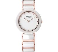 BERING 11429-766 Reloj de cuarzo para mujer, caja de acero inoxidable de 29 mm con acabado en oro rosa, esfera blanca, brazalete de acero inoxidable y detalles en cerámica, resistencia al agua 5 ATM