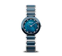 BERING 11429-787 Reloj de cuarzo para mujer con caja de acero inoxidable plateado de 29 mm, esfera azul, brazalete de acero inoxidable con detalles en cerámica y resistencia al agua de 5 ATM