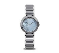 BERING 11429-789 Reloj de cuarzo para mujer con caja de acero inoxidable plateado de 29 mm, esfera gris, brazalete de acero inoxidable con detalles en cerámica y resistencia al agua de 5 ATM