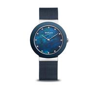 BERING 11435-387 Reloj de cuarzo para mujer con caja de acero inoxidable plateado de 35 mm y esfera azul, correa milanesa, cristal de zafiro y resistencia al agua de 5 ATM
