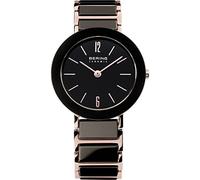 BERING 11435-746 Reloj de cuarzo para mujer, caja de acero inoxidable de 35 mm con acabado en oro rosa, esfera negra, brazalete de acero inoxidable y detalles en cerámica, resistencia al agua 3 ATM
