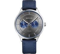 BERING 11539-873 Reloj de cuarzo para hombre con caja de titanio de 39 mm con acabado plateado y esfera gris, correa estilo militar, cristal de zafiro y resistencia al agua de 5 ATM