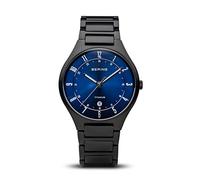 BERING 11739-727 Reloj de cuarzo para hombre con caja de titanio de 39 mm con acabado en negro y esfera azul, brazalete de titanio con detalles de titanio, resistencia al agua de 5 ATM