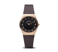 BERING 11927-262 Reloj de cuarzo para mujer con caja de acero inoxidable de 27 mm con acabado en oro rosa y esfera marrón, correa milanesa, cristal de zafiro y resistencia al agua de 5 ATM