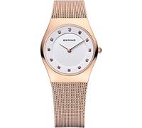 BERING 11927-366 Reloj de cuarzo para mujer con caja de acero inoxidable de 27 mm con acabado en oro rosa y esfera blanca, correa milanesa, cristal de zafiro y resistencia al agua de 5 ATM
