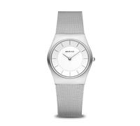 BERING 11930-001 Reloj de cuarzo para mujer con caja de acero inoxidable plateado de 30 mm y esfera blanca, correa milanesa, cristal de zafiro y resistencia al agua de 5 ATM