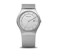 BERING 11938-000 Reloj de cuarzo para hombre con caja de acero inoxidable plateado de 40 mm y esfera blanca, correa milanesa, cristal de zafiro y resistencia al agua de 3 ATM