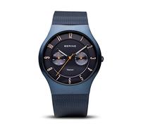 BERING 11939-393 Reloj de cuarzo para hombre con caja de titanio de 39 mm con acabado en color azul y esfera azul, correa milanesa, cristal de zafiro y resistencia al agua de 5 ATM