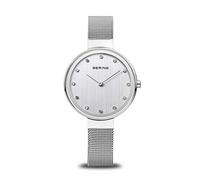BERING 12034-000 Reloj de cuarzo para mujer con caja de acero inoxidable plateado de 34 mm y esfera plateada, correa milanesa, cristal de zafiro y resistencia al agua de 3 ATM