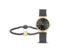 Bering 12131-132-GWP Reloj de Cuarzo para Mujer con Caja de Acero Inoxidable de 31 mm con Acabado Dorado y Esfera Negra, Correa milanesa, Cristal de Zafiro y Resistencia al Agua de 3 ATM