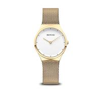 BERING 12131-339 Reloj de cuarzo para mujer con caja de acero inoxidable de 31 mm con acabado dorado y esfera blanca, correa milanesa, cristal de zafiro y resistencia al agua de 3 ATM